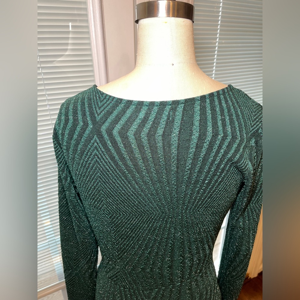 Green Ruched Wrap Dress Small Long Sleeve Bodycon Cocktail Party Dress - Picture 8 of 10